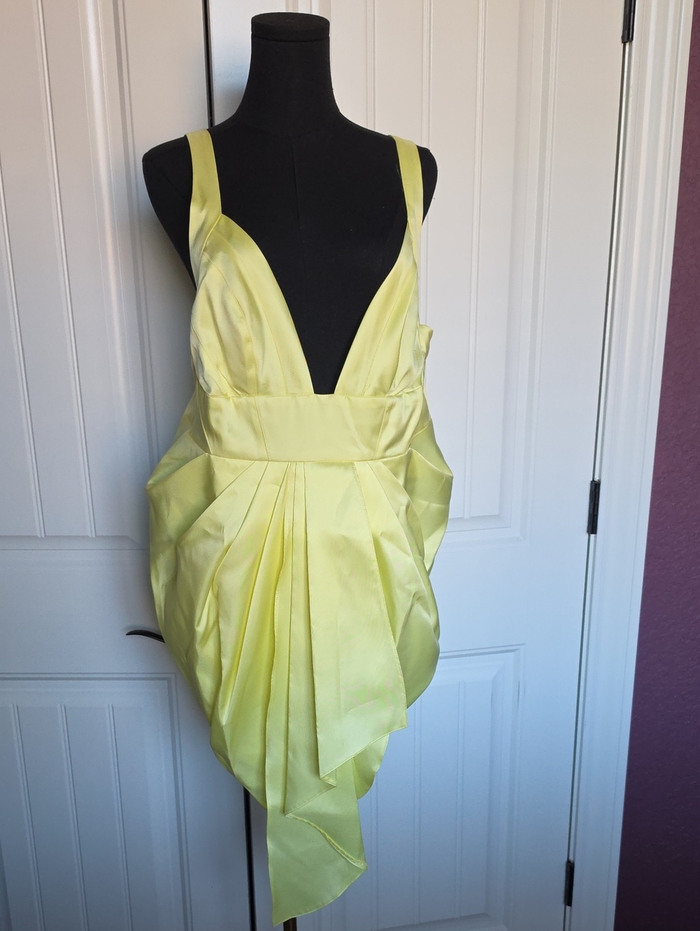 ASOS Bright Yellow Plunge Satin Mini Dress
